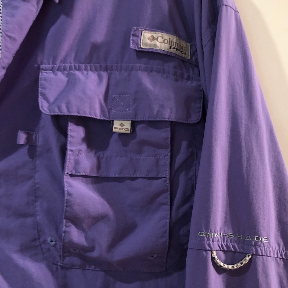 Columbia PFG Omni Shade Purple Fishing Shirt SZ L Vented mesh lined back panel - Picture 2 of 4